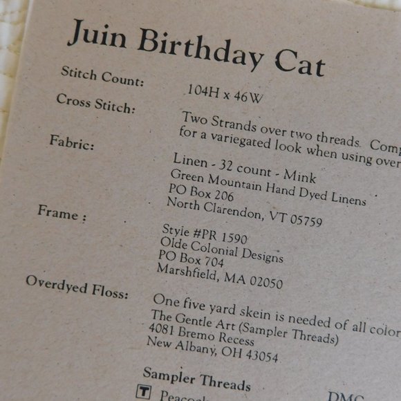 Birds of a Feather June Birthday Cat series cross stitch chart prim Juin pattern - Picture 6 of 11